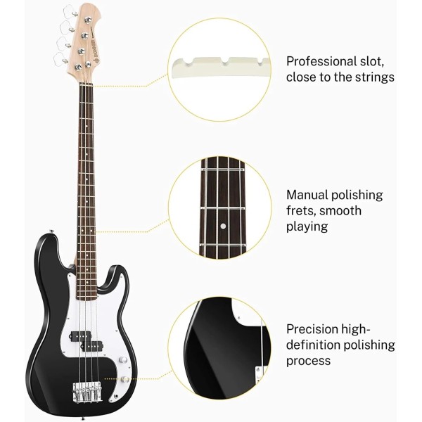 Бас-гітара з чохлом та аксесуарами Donner Music DPB-510 Electric Bass Guitar Black EC1228 Бас-гітара з чохлом та аксесуарами Donner Music DPB-510 Electric Bass Guitar Black EC1228