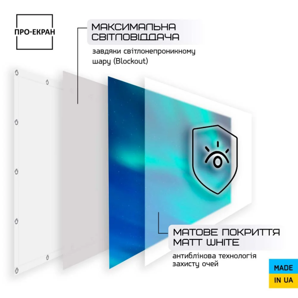 Екран прямої проекції ПРО-ЕКРАН на люверсах 300 на 169 (16:9), 136 дюймів