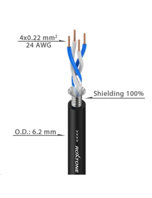 Кабель микрофонный Roxtone MC040, 4х0.22 кв. мм, вн. диаметр 6,2 мм, 100 м