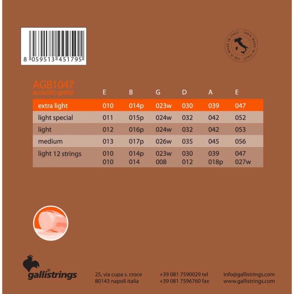 Струни для акустичної гітари Gallistrings AGB1047 EXTRA LIGHT