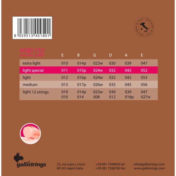 Струни для акустичної гітари Gallistrings AGB1152 LIGHT SPECIAL