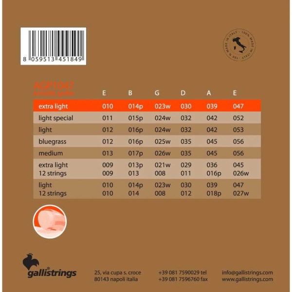 Струни для акустичної гітари Gallistrings AGP1047 EXTRA LIGHT