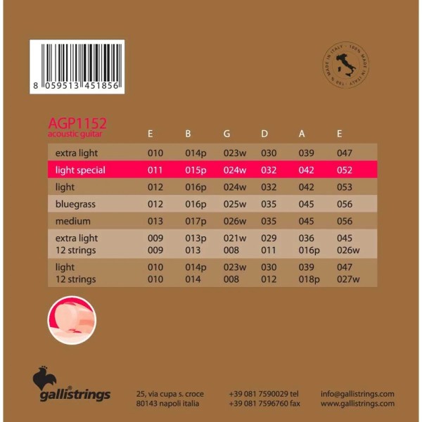 Струни для акустичної гітари Gallistrings AGP1152 LIGHT SPECIAL