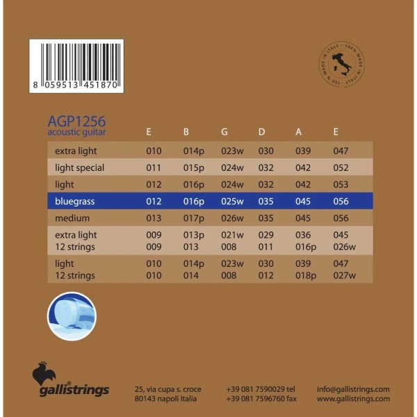 Струни для акустичної гітари Gallistrings AGP1256 BLUEGRASS