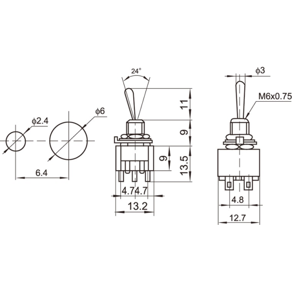 3-позиційний (on / off / on) DPDT міні-перемикач DIMARZIO EP1108 DPDT 3-WAY MINI SWITCH (on-on-on)