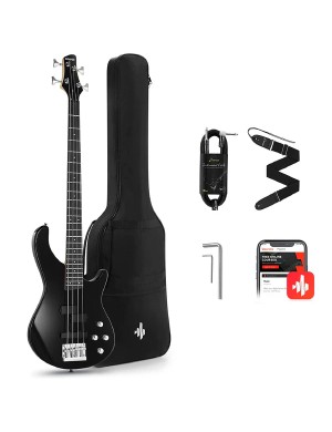Бас-гітара з чохлом та аксесуарами Donner Music DPJ-100 Electric Bass Guitar Black EC1386