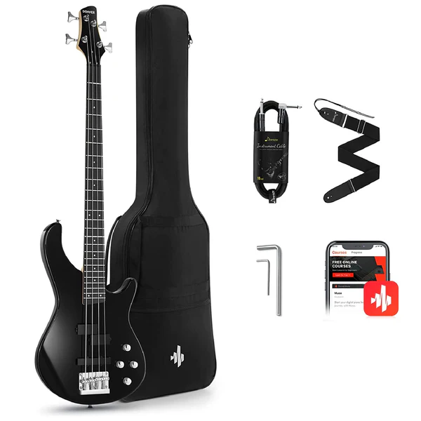 Бас-гітара з чохлом та аксесуарами Donner Music DPJ-100 Electric Bass Guitar Black EC1386 Бас-гітара з чохлом та аксесуарами Donner Music DPJ-100 Electric Bass Guitar Black EC1386