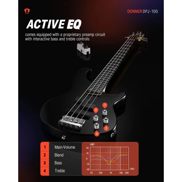 Бас-гітара з чохлом та аксесуарами Donner Music DPJ-100 Electric Bass Guitar Black EC1386 Бас-гітара з чохлом та аксесуарами Donner Music DPJ-100 Electric Bass Guitar Black EC1386