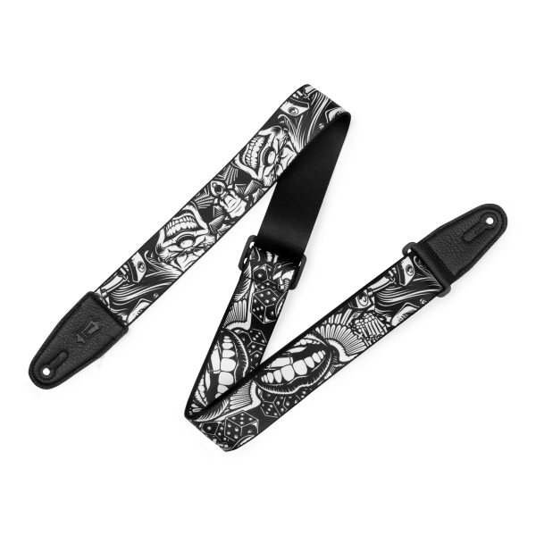 Гітарний ремінь LEVY'S MP2TAT-001 2″ Tattoo Series Poly Guitar Strap - B&W Clowns