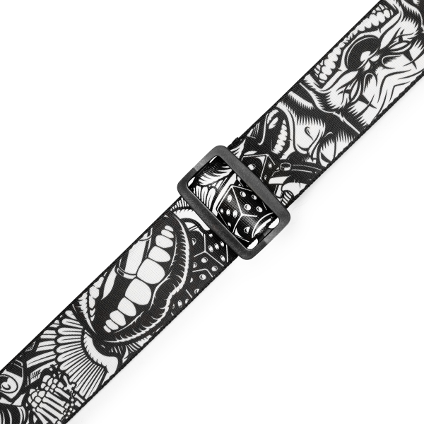 Гітарний ремінь LEVY'S MP2TAT-001 2″ Tattoo Series Poly Guitar Strap - B&W Clowns