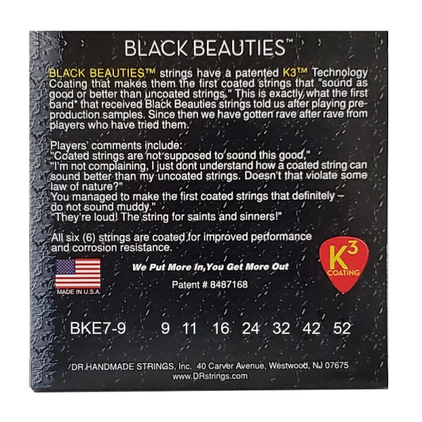 Струни для електрогітари DR STRINGS BLACK BEAUTIES ELECTRIC - LIGHT 7-STRING (9-52)