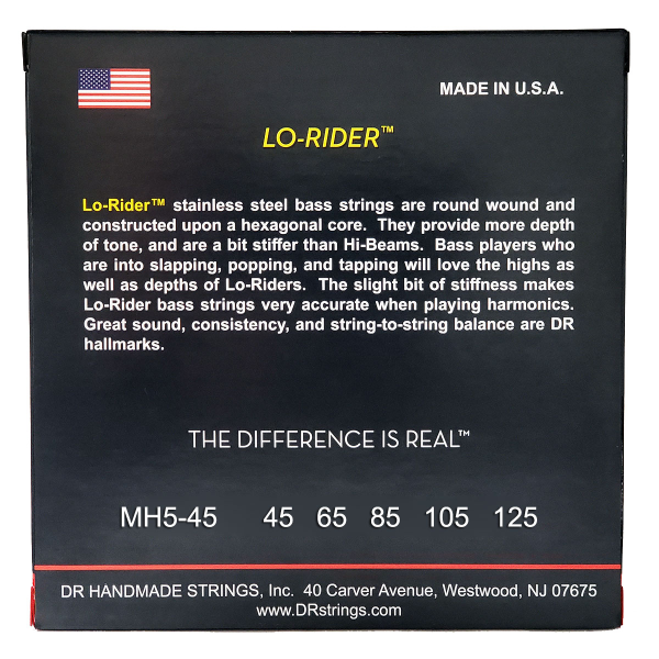 Струни для бас-гітари DR STRINGS LO-RIDER BASS - MEDIUM - 5-STRING (45-125)