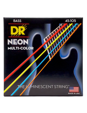 Струны для бас-гитары DR Strings NEON Multi-Color Bass – Medium (45-105) с покрытием K3™