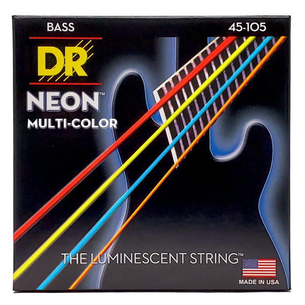 Струни для бас-гітари DR Strings NEON Multi-Color Bass – Medium (45-105) з покриттям K3™