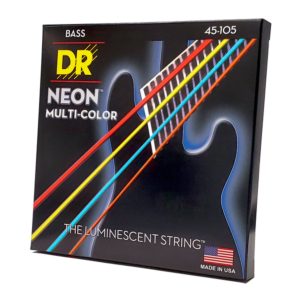 Струни для бас-гітари DR Strings NEON Multi-Color Bass – Medium (45-105) з покриттям K3™