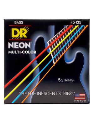 Струны для бас-гитары DR Strings NEON Multi-Color Bass – Medium – 5 String (45-125) с покрытием K3™