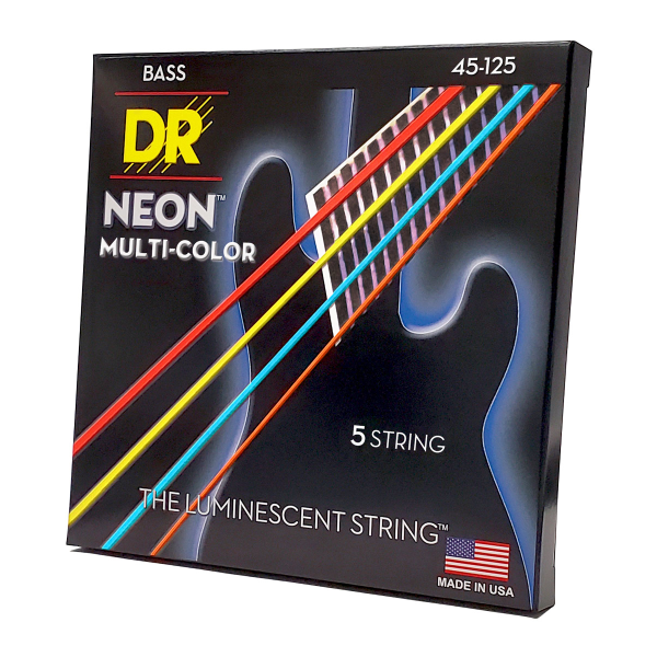 Струни для бас-гітари DR Strings NEON Multi-Color Bass – Medium – 5 String (45-125) з покриттям K3™