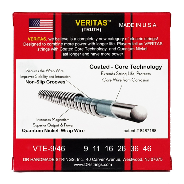 Струни для електрогітари DR Strings VERITAS Coated Core - Light to Medium (9-46)