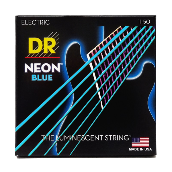 Струни для електрогітари DR Strings NEON Blue Electric – Heavy (11-50), з покриттям K3™, сині