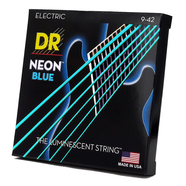Струни для електрогітари DR Strings NEON Blue Electric – Light (9-42), сині, з покриттям K3™