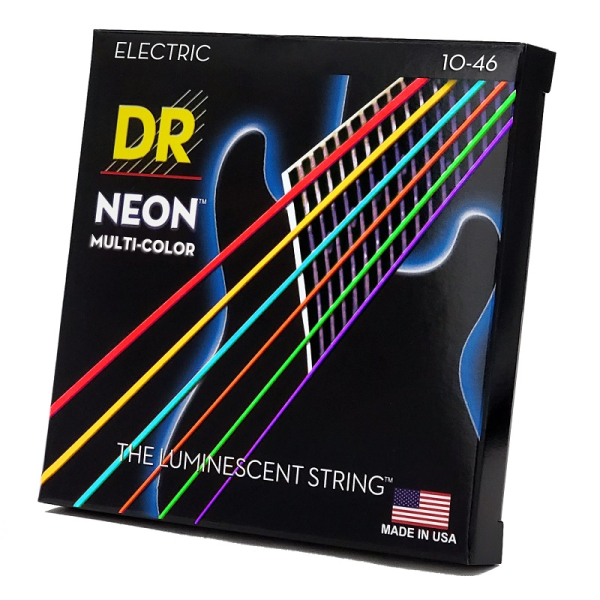 Струни для електрогітари DR Strings NEON Multi-Color Electric – Medium (10-46) з покриттям K3™