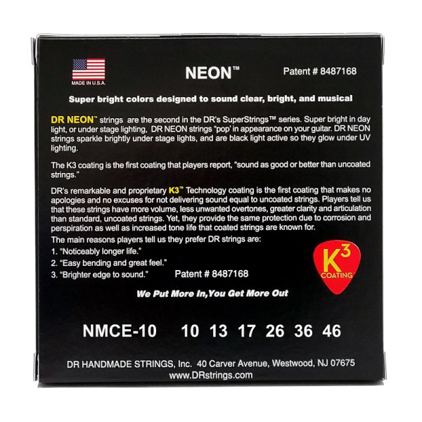 Струни для електрогітари DR Strings NEON Multi-Color Electric – Medium (10-46) з покриттям K3™