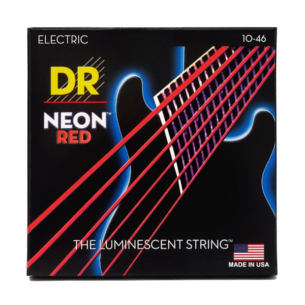 Струни DR Strings NEON Red Electric Medium 10-46 – неонові струни для електрогітари, K3 покриття