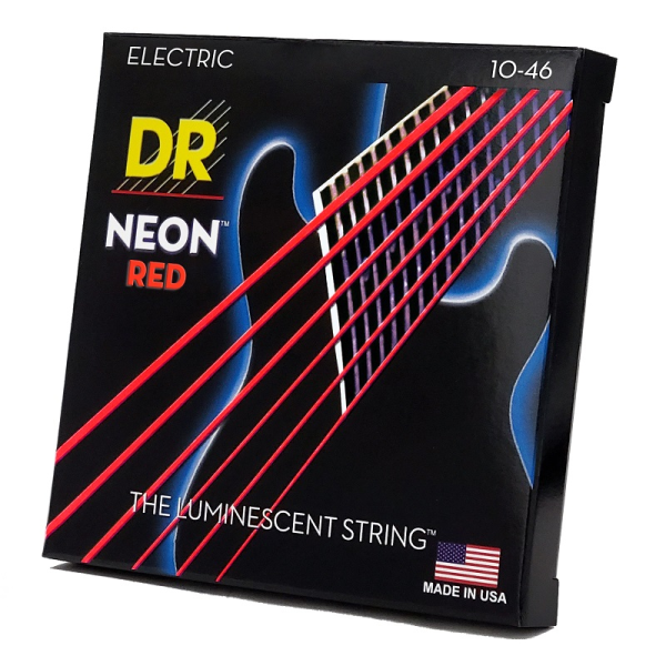 Струни DR Strings NEON Red Electric Medium 10-46 – неонові струни для електрогітари, K3 покриття