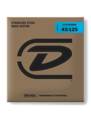 Комплект струн для бас-гитары DUNLOP DBFS45125 STAINLESS STEEL FLATWOUND BASS 45-125