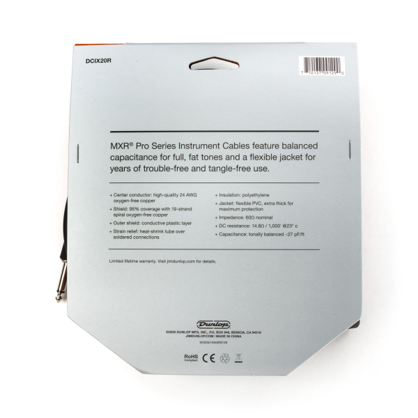 Інструментальний кабель DUNLOP DCIX20R MXR PRO SERIES INSTRUMENT CABLE 20ft (Straight / Right) Інструментальний кабель DUNLOP DCIX20R MXR PRO SERIES INSTRUMENT CABLE 20ft (Straight / Right)