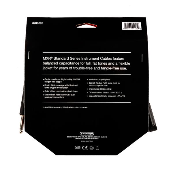 Інструментальний кабель DUNLOP DCIS20R MXR STANDARD INSTRUMENT CABLE 20ft (Straight / Right) Інструментальний кабель DUNLOP DCIS20R MXR STANDARD INSTRUMENT CABLE 20ft (Straight / Right)