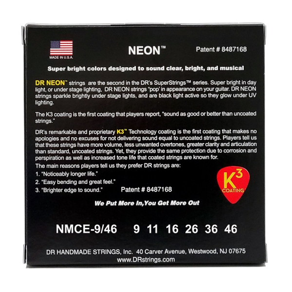 Струни для електрогітари DR Strings NEON Multi-Color Electric – Light Heavy (9-46) з покриттям K3™