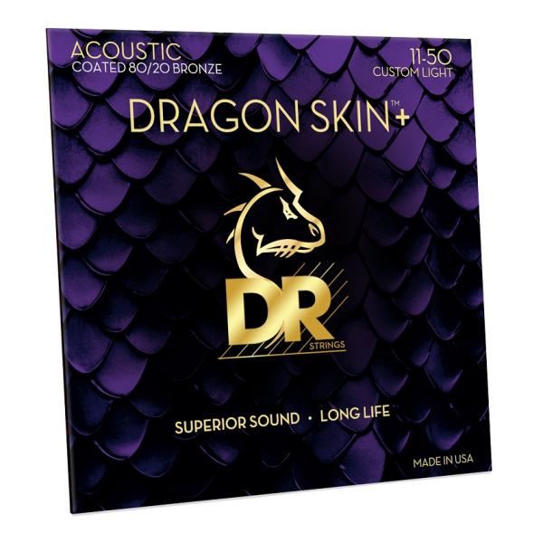 Набір струн для акустичної гітари DR Strings DRAGON SKIN+Acoustic 80/20 Bronze - Custom Light 11-50