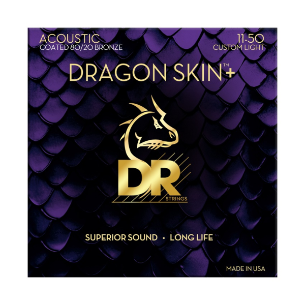 Набір струн для акустичної гітари DR Strings DRAGON SKIN+Acoustic 80/20 Bronze - Custom Light 11-50