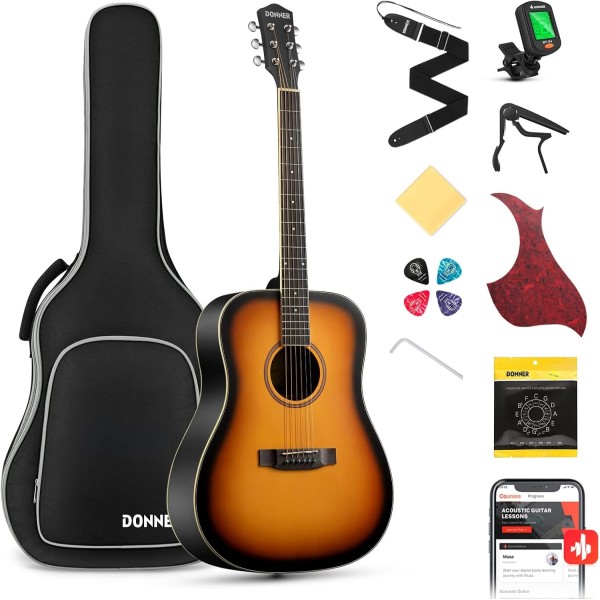 Гітарний набір Donner Music Acoustic Guitar Sunburst EC1019 Гітарний набір Donner Music Acoustic Guitar Sunburst EC1019