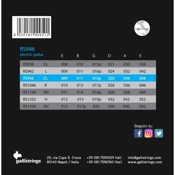 Струни для електрогітари Gallistrings RS946 CUSTOM LIGHT