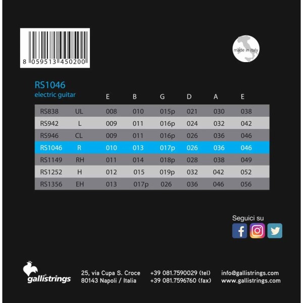 Струни для електрогітари Gallistrings RS1046 REGULAR