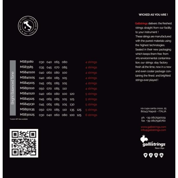 Струни для бас-гітари Gallistrings MSB45105 4 STRINGS MEDIUM