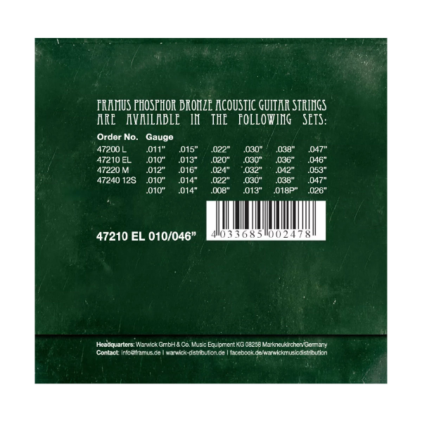 Набір струн з фосфористої бронзи для акустичної гітари FRAMUS 47210 PHOSPHOR BRONZE EXTRA LIGHT (10-