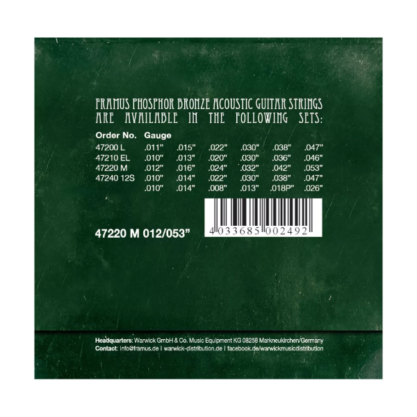 Набір струн з фосфористої бронзи для акустичної гітари FRAMUS 47220 PHOSPHOR BRONZE MEDIUM (12-53)