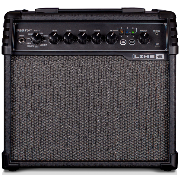 Гітарний комбопідсилювач LINE 6 SPIDER V 20 MKII – 20 Вт, моделюючий, домашня практика, ефекти, USB