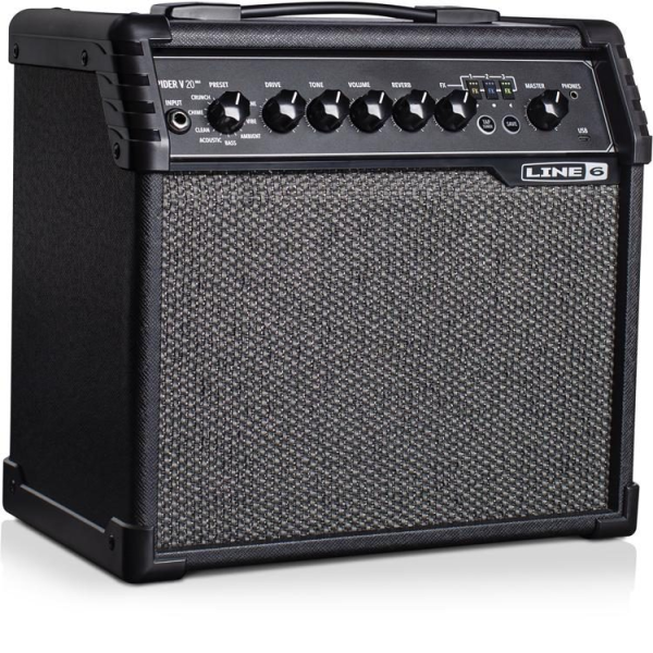 Гітарний комбопідсилювач LINE 6 SPIDER V 20 MKII – 20 Вт, моделюючий, домашня практика, ефекти, USB