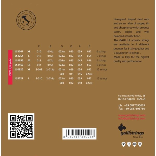 Струни для акустичної гітари Gallistrings LS1152 LIGHT SPECIAL