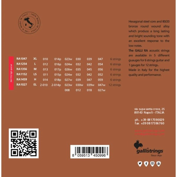 Струни для акустичної гітари Gallistrings RA1152 LIGHT SPECIAL