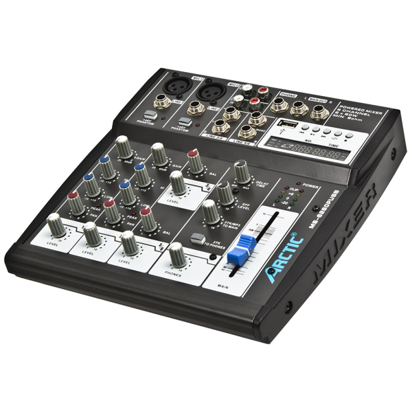 Мікшерний пульт ARCTIC MS602M USB з вбудованим медіаплеєром та фантомним живленням Мікшерний пульт ARCTIC MS602M USB з вбудованим медіаплеєром та фантомним живленням