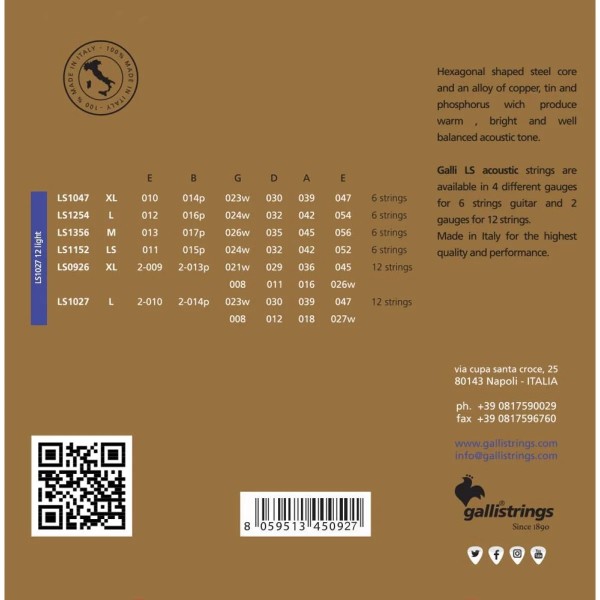 Струни для акустичної гітари Gallistrings LS1027-12 LIGHT