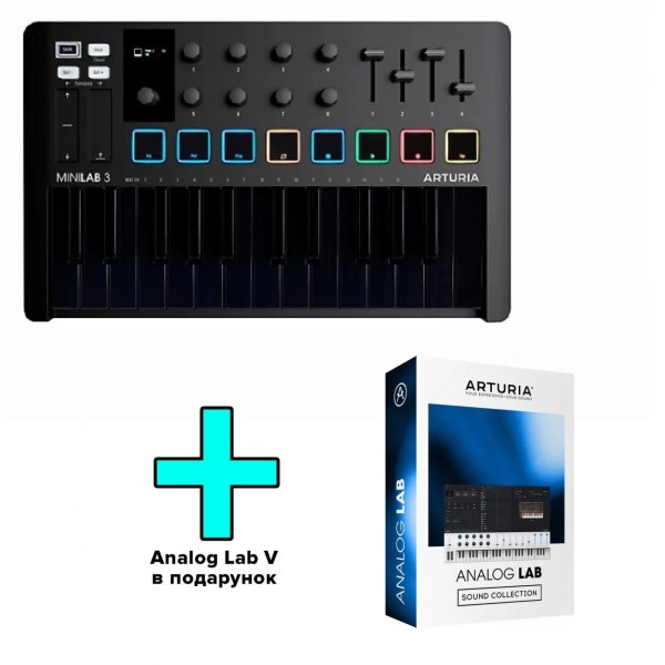 MIDI-клавіатура Arturia MiniLab 3 Deep Black + Arturia Analog Lab V MIDI-клавіатура Arturia MiniLab 3 Deep Black + Arturia Analog Lab V