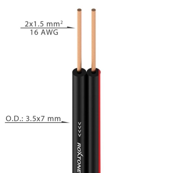 Кабель плоский Hi-Fi Roxtone SC008B, 2х1.5 кв. мм, зн. діаметр 3.5x7 мм, 100 м
