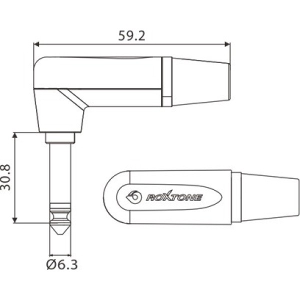 Роз'єм кутовий Roxtone PJ2RX-BG Jack 6,3 plug (mono)