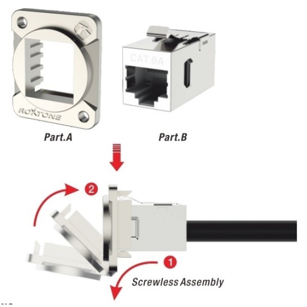 Роз'єм панельний RJ45 мама Roxtone RAD-C6A-B RJ45 (CAT6a) Black
